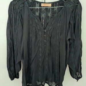 KYRA Embroidered/Lace Peasant Top